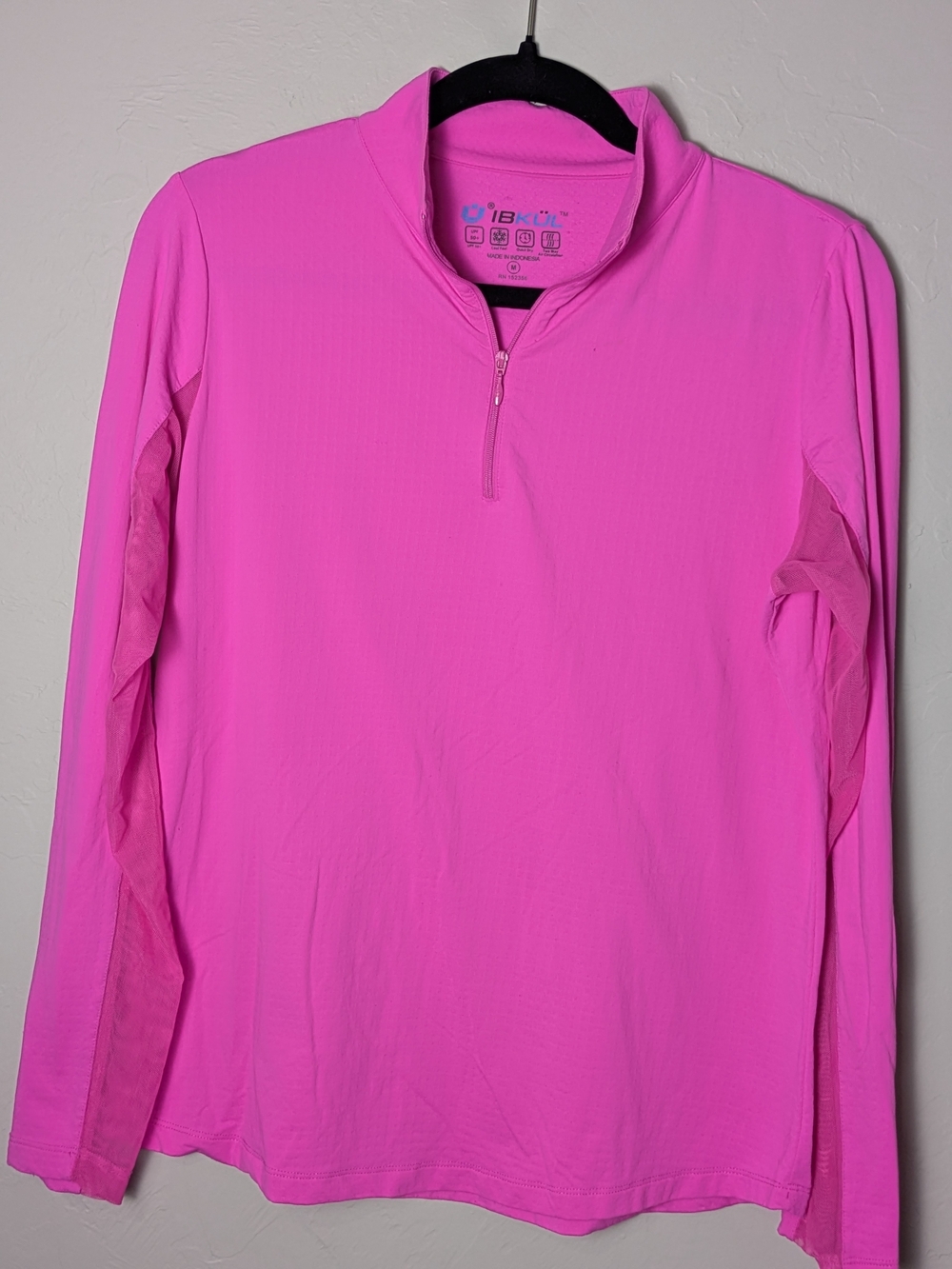 IBKUL Mock Neck 1/4 Zip L-Sleeve M Pickleball Golf BarbieCore